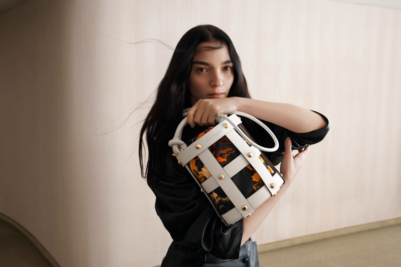 Mariacarla Boscono Evokes With Salvatore Ferragamo Cage Bag